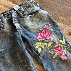 Custom Cruel Girl Blue Straight Leg Jeans Embroidered and Distressed size 3